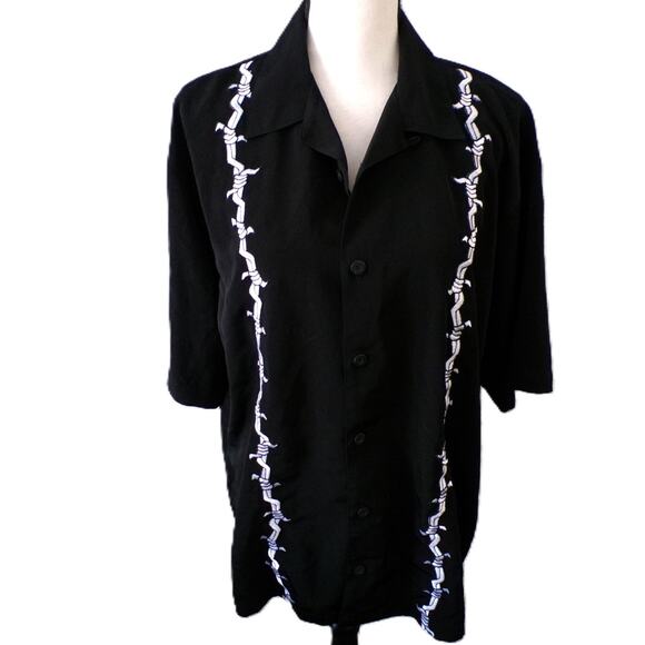 vtg 90's Jnco Shirt L Black Embroidered Barbwire Hip Hop Button Streetwear Nice - Picture 2 of 12